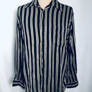 COPY - Mens Black/Tan Striped Dress Shirt.Size medium SingleMom BreastCancer Fu…